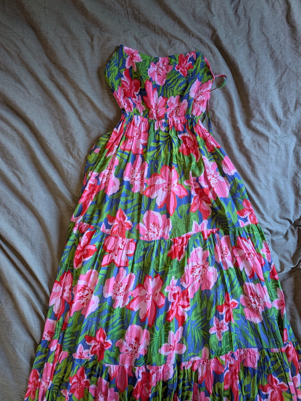 Tiare Hawaii Strapless Floral Maxi Dress in Pink and Green